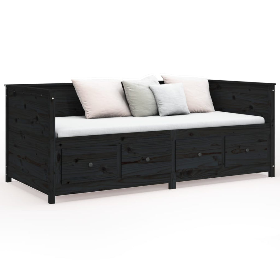 Slaapbank 75X190 Cm Massief Grenenhout Zwart