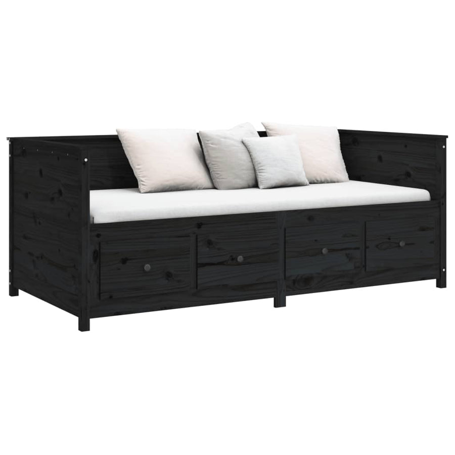 Slaapbank 75X190 Cm Massief Grenenhout Zwart