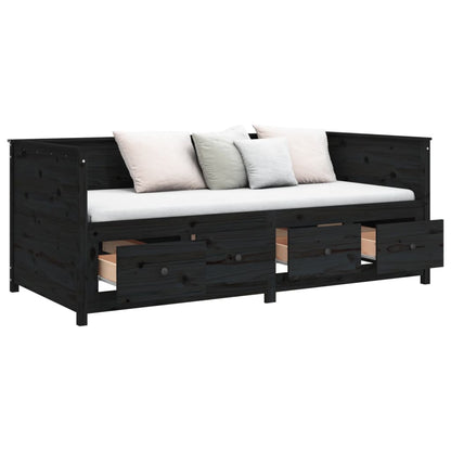 Slaapbank 75X190 Cm Massief Grenenhout Zwart