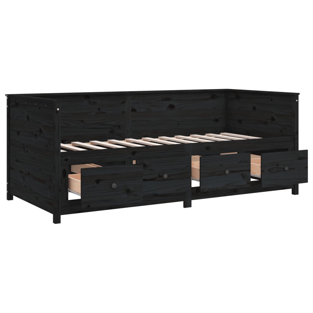 Slaapbank 75X190 Cm Massief Grenenhout Zwart