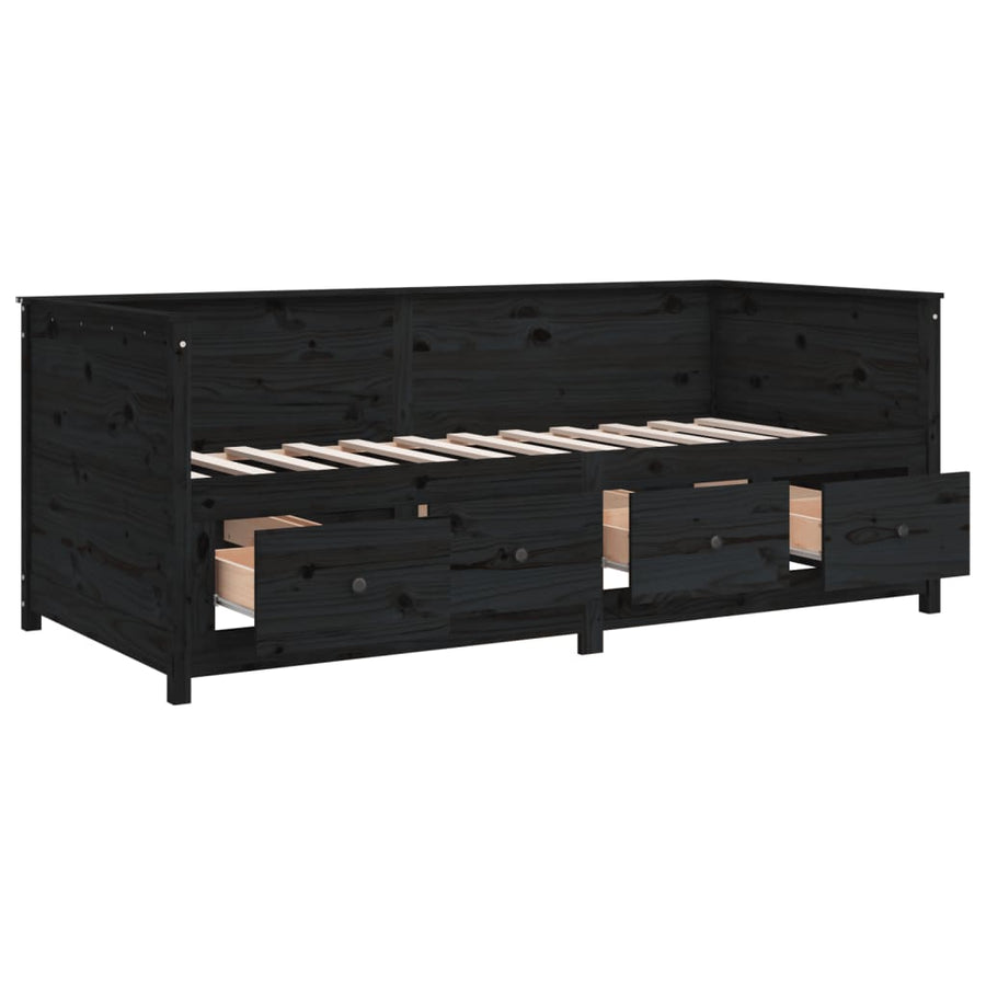 Slaapbank 75X190 Cm Massief Grenenhout Zwart