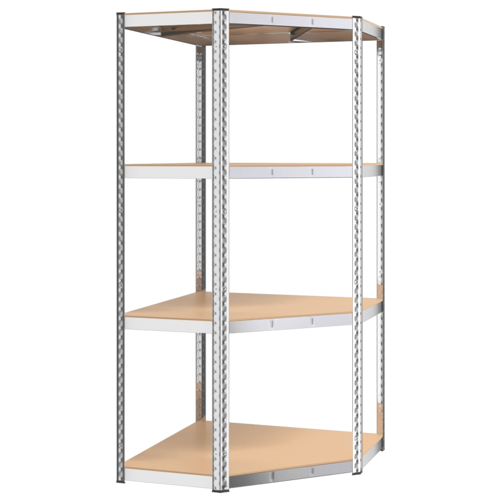 Hoekrek 4-Laags Staal En Bewerkt Hout Kleurig Zilver 1 75 x 75 x 160 cm