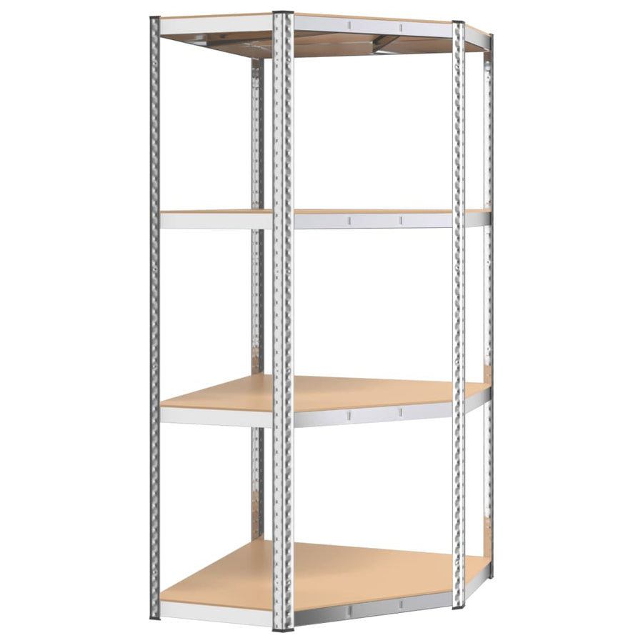 Hoekrek 4-Laags Staal En Bewerkt Hout Kleurig Zilver 1 75 x 75 x 160 cm