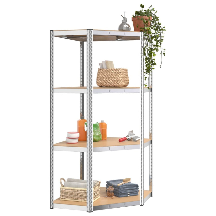 Hoekrek 4-Laags Staal En Bewerkt Hout Kleurig Zilver 1 75 x 75 x 160 cm