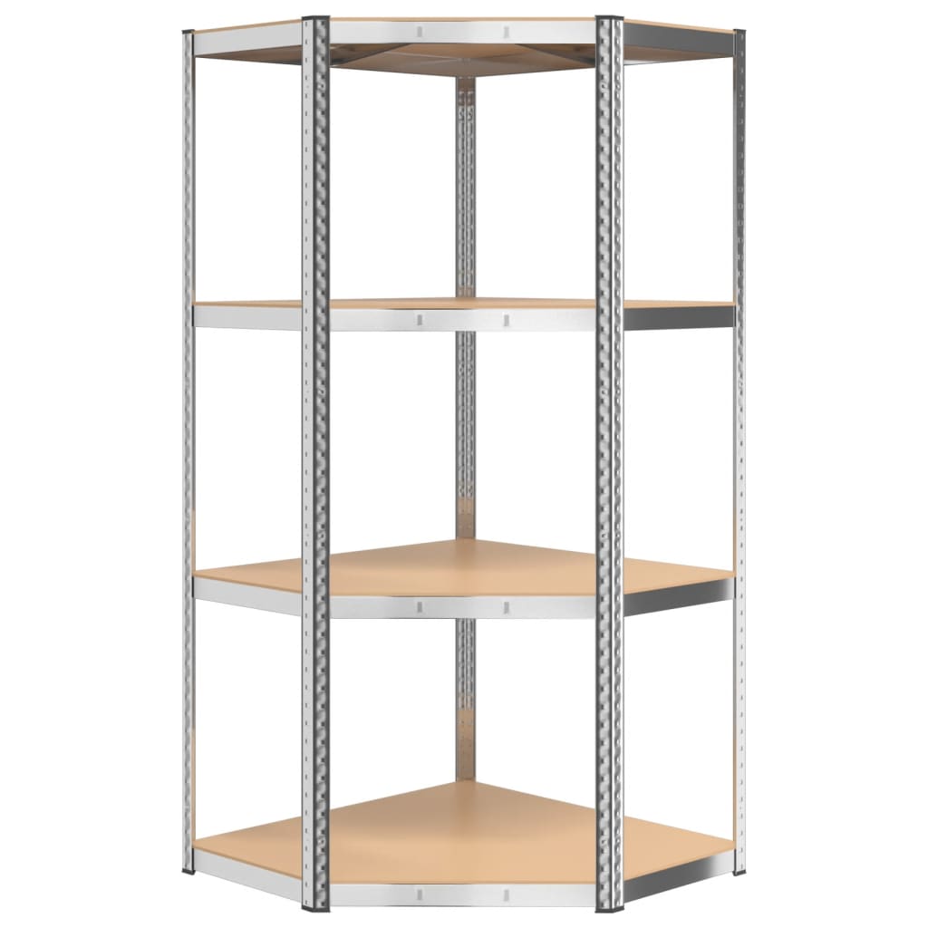 Hoekrek 4-Laags Staal En Bewerkt Hout Kleurig Zilver 1 75 x 75 x 160 cm