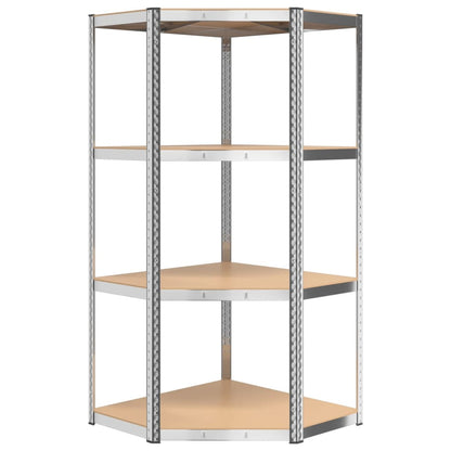 Hoekrek 4-Laags Staal En Bewerkt Hout Kleurig Zilver 1 75 x 75 x 160 cm