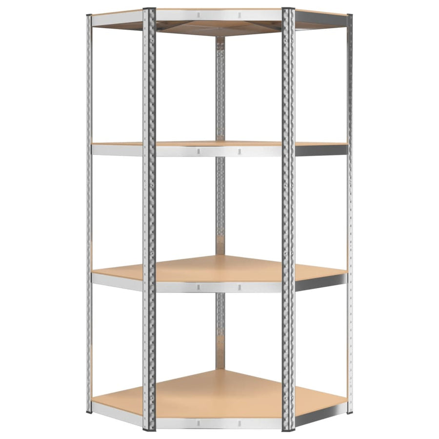 Hoekrek 4-Laags Staal En Bewerkt Hout Kleurig Zilver 1 75 x 75 x 160 cm