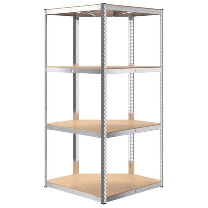 Hoekrek 4-Laags Staal En Bewerkt Hout Kleurig Zilver 1 75 x 75 x 160 cm