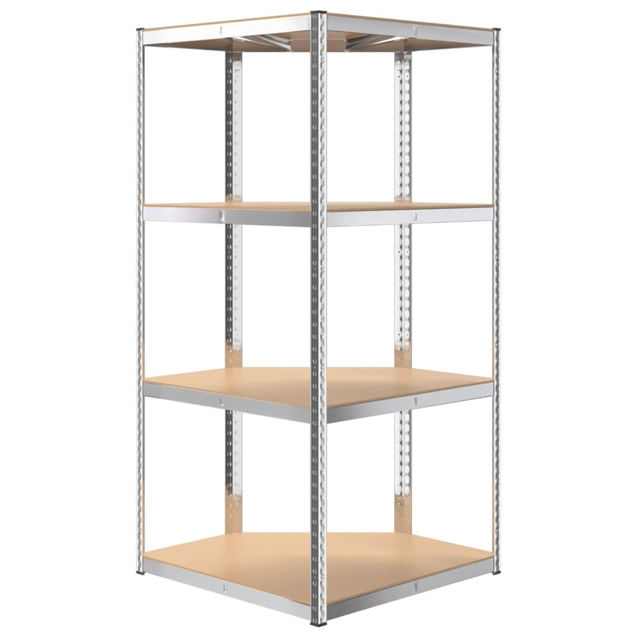 Hoekrek 4-Laags Staal En Bewerkt Hout Kleurig Zilver 1 75 x 75 x 160 cm