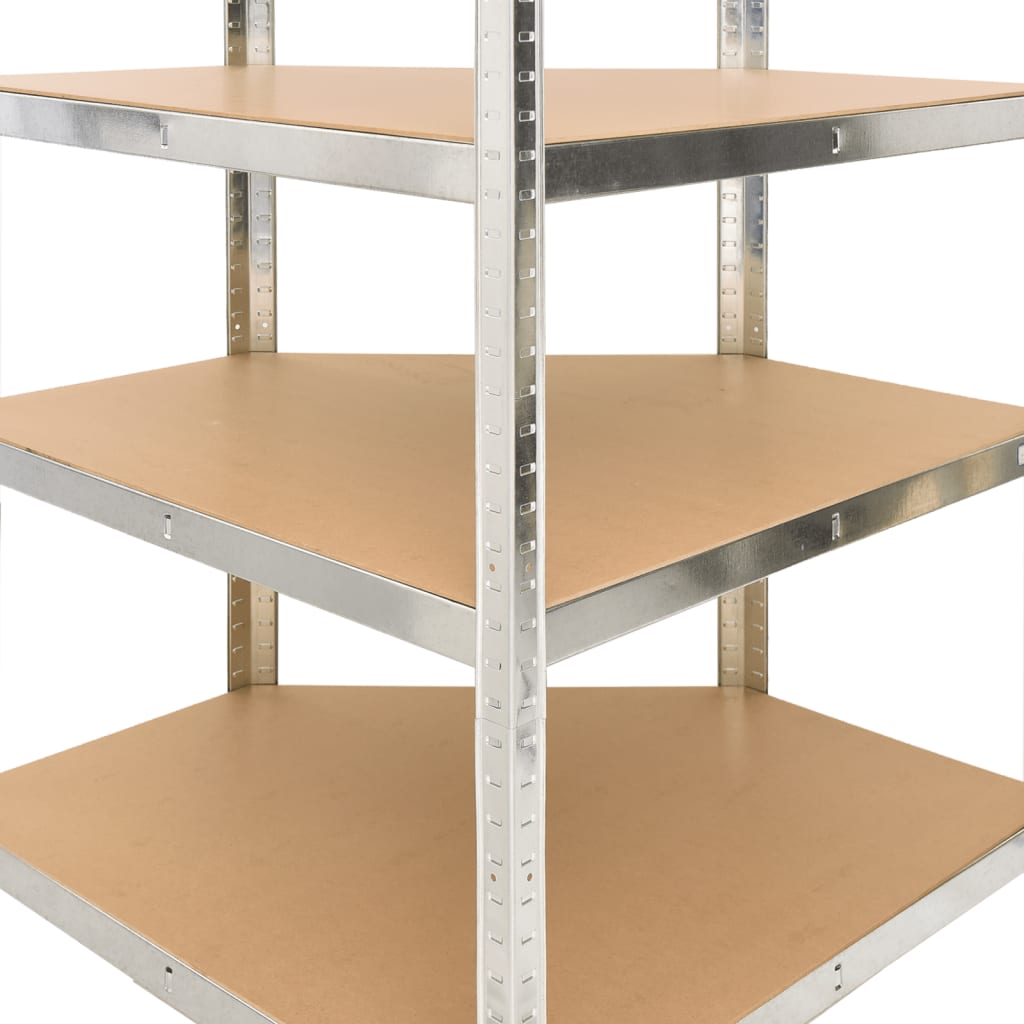 Hoekrek 4-Laags Staal En Bewerkt Hout Kleurig Zilver 1 75 x 75 x 160 cm