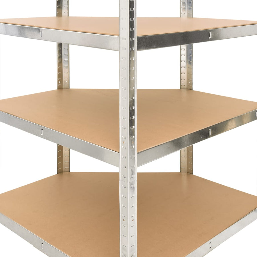 Hoekrek 4-Laags Staal En Bewerkt Hout Kleurig Zilver 1 75 x 75 x 160 cm