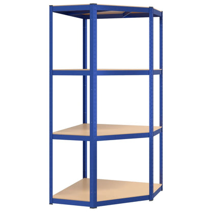 Hoekrek 4-Laags Staal En Bewerkt Hout Blauw 1 75 x 75 x 160 cm