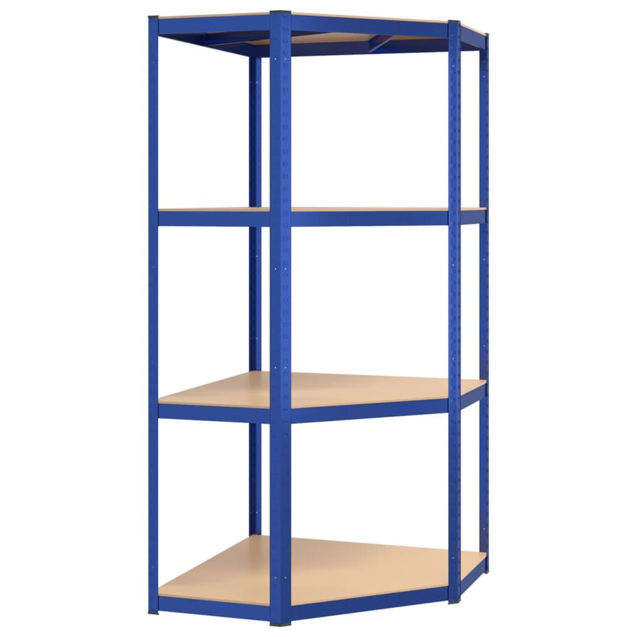 Hoekrek 4-Laags Staal En Bewerkt Hout Blauw 1 75 x 75 x 160 cm