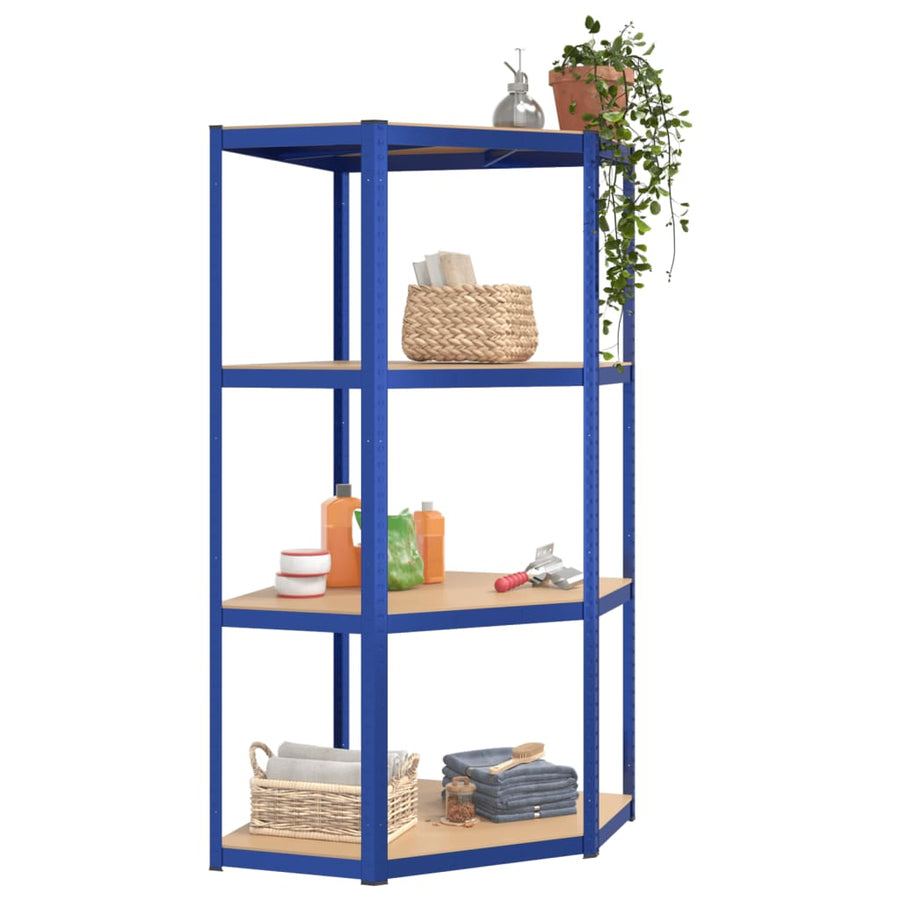 Hoekrek 4-Laags Staal En Bewerkt Hout Blauw 1 75 x 75 x 160 cm