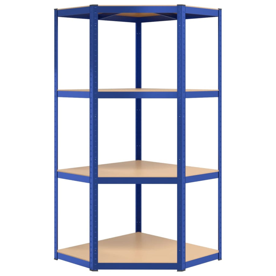 Hoekrek 4-Laags Staal En Bewerkt Hout Blauw 1 75 x 75 x 160 cm