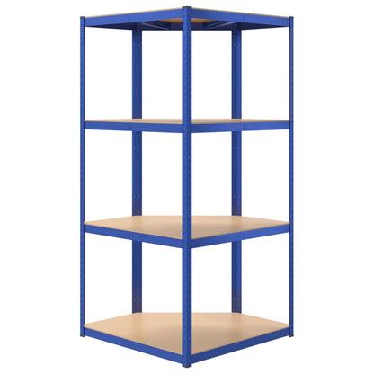 Hoekrek 4-Laags Staal En Bewerkt Hout Blauw 1 75 x 75 x 160 cm