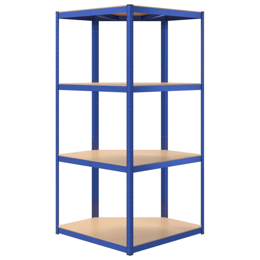Hoekrek 4-Laags Staal En Bewerkt Hout Blauw 1 75 x 75 x 160 cm
