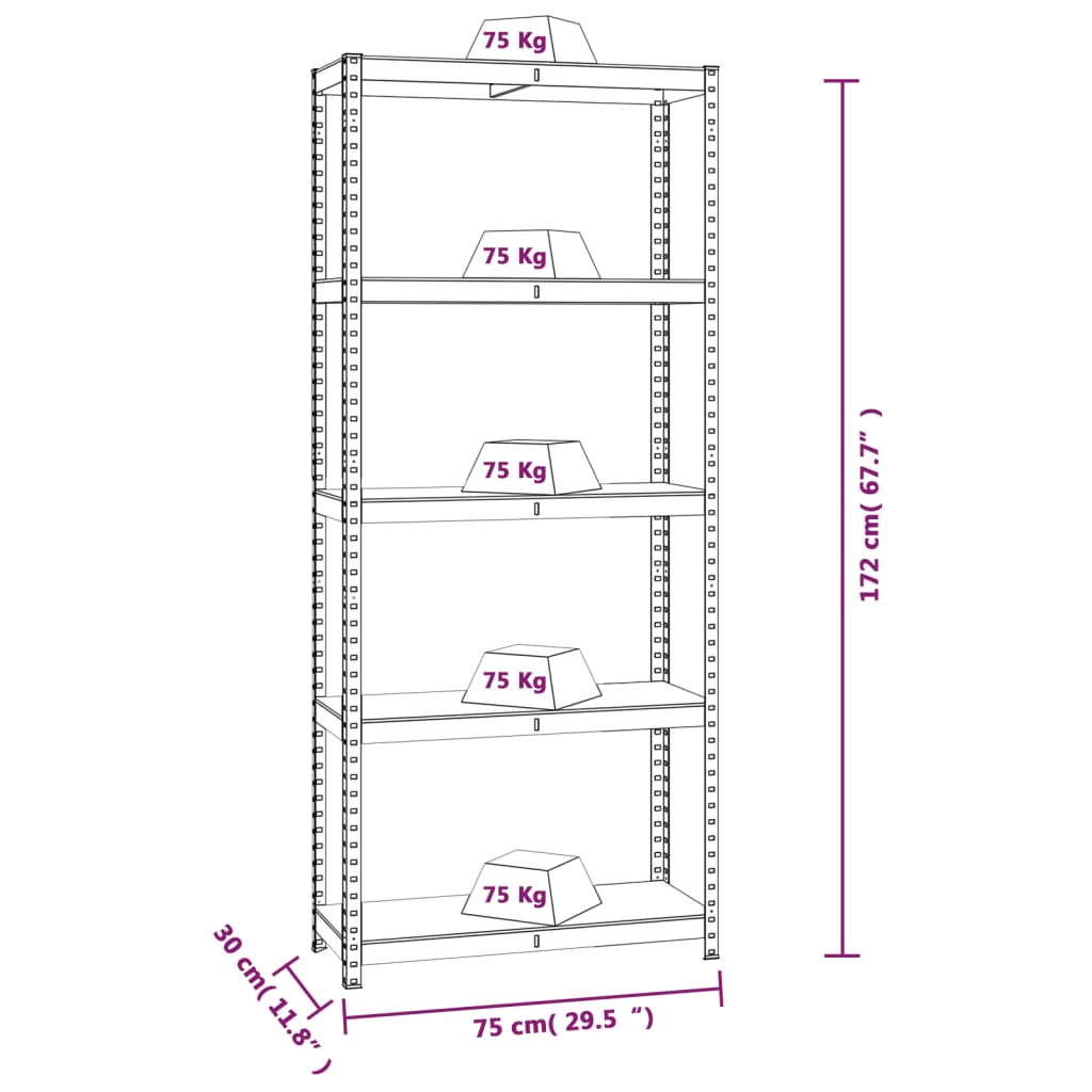 Opbergrek 5-Laags Staal & Bewerkt Hout Kleurig Antraciet 1