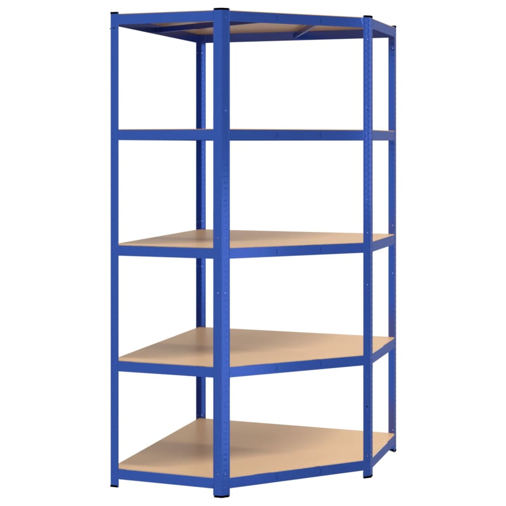 Hoekrek 5-Laags Staal & Bewerkt Hout Antracietkleurig Blauw 1 90 x 90 x 180 cm