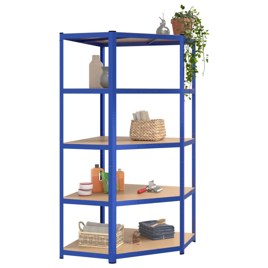 Hoekrek 5-Laags Staal & Bewerkt Hout Antracietkleurig Blauw 1 90 x 90 x 180 cm