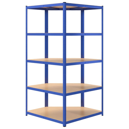 Hoekrek 5-Laags Staal & Bewerkt Hout Antracietkleurig Blauw 1 90 x 90 x 180 cm