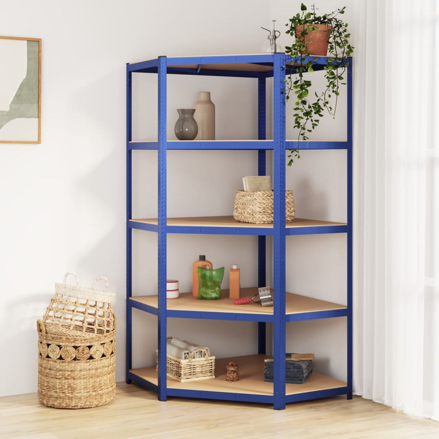Hoekrek 5-Laags Staal & Bewerkt Hout Antracietkleurig Blauw 1 90 x 90 x 180 cm