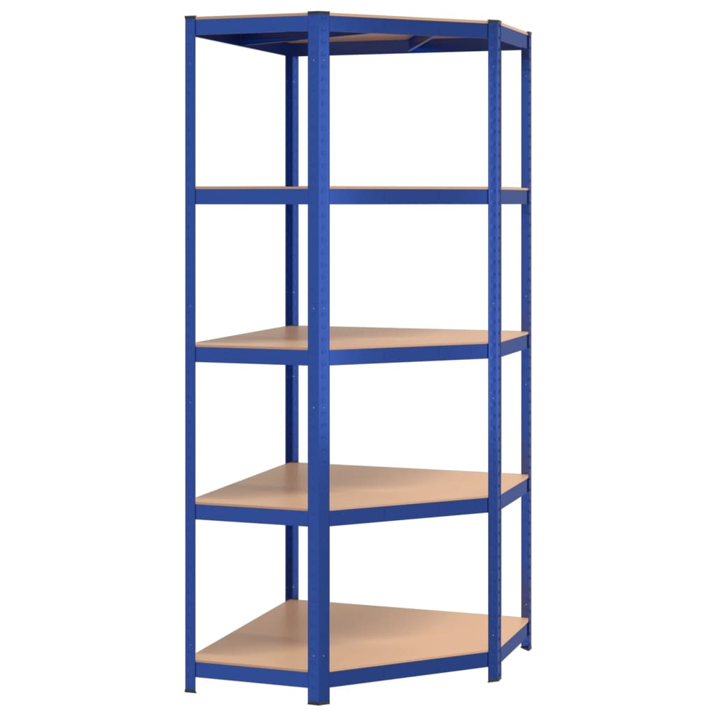 Hoekrek 5-Laags Staal En Bewerkt Hout Blauw 1 75 x 75 x 180 cm