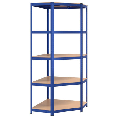 Hoekrek 5-Laags Staal En Bewerkt Hout Blauw 1 75 x 75 x 180 cm