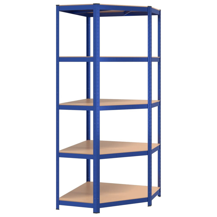 Hoekrek 5-Laags Staal En Bewerkt Hout Blauw 1 75 x 75 x 180 cm