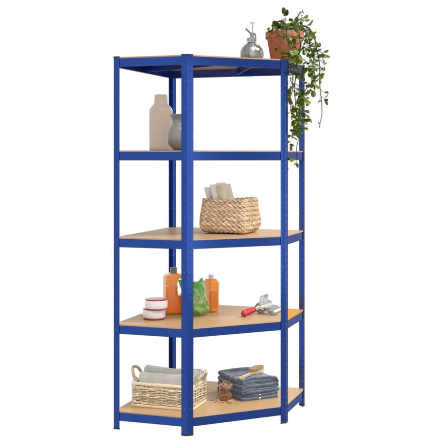 Hoekrek 5-Laags Staal En Bewerkt Hout Blauw 1 75 x 75 x 180 cm