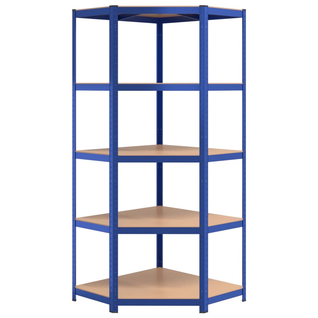Hoekrek 5-Laags Staal En Bewerkt Hout Blauw 1 75 x 75 x 180 cm