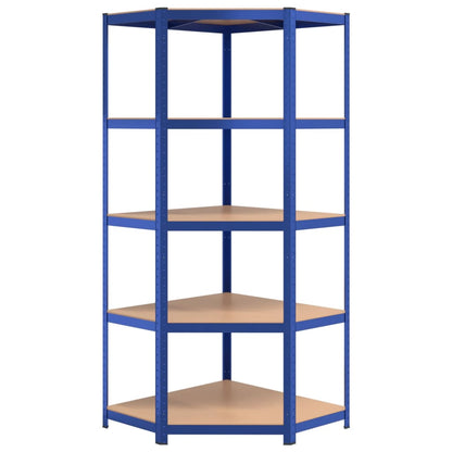 Hoekrek 5-Laags Staal En Bewerkt Hout Blauw 1 75 x 75 x 180 cm