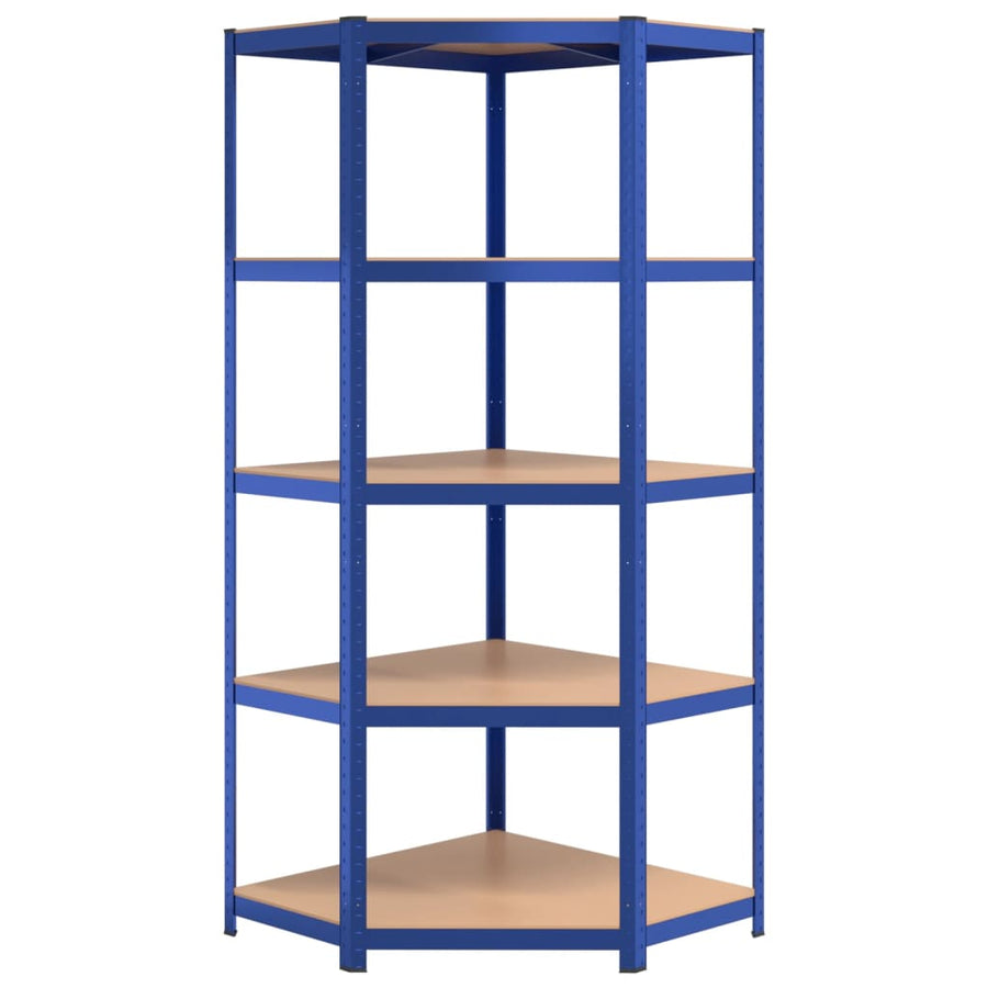 Hoekrek 5-Laags Staal En Bewerkt Hout Blauw 1 75 x 75 x 180 cm