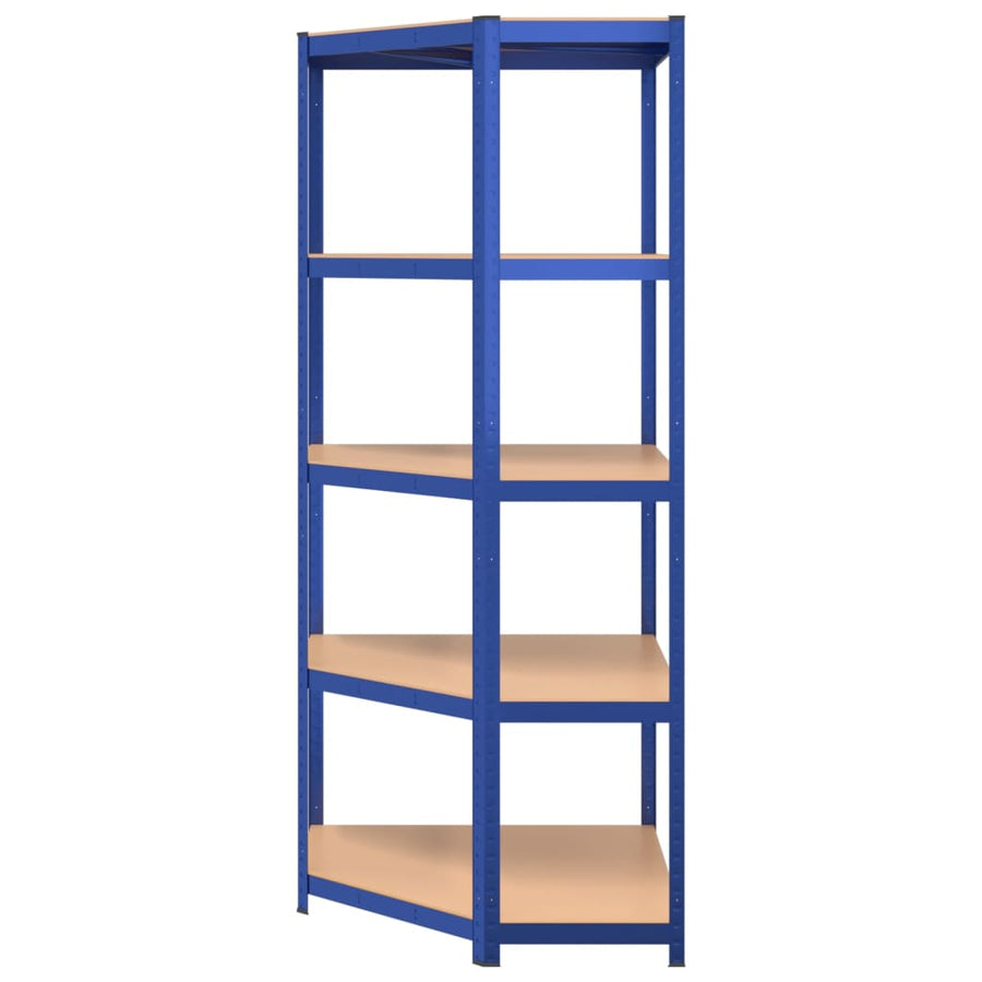 Hoekrek 5-Laags Staal En Bewerkt Hout Blauw 1 75 x 75 x 180 cm