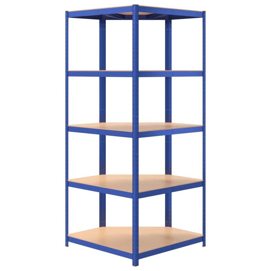 Hoekrek 5-Laags Staal En Bewerkt Hout Blauw 1 75 x 75 x 180 cm