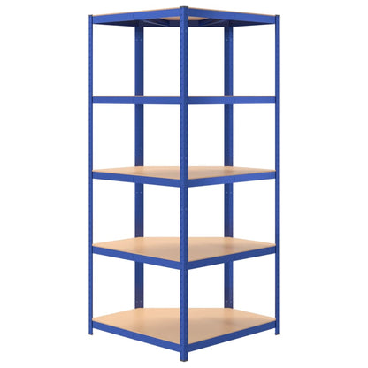 Hoekrek 5-Laags Staal En Bewerkt Hout Blauw 1 75 x 75 x 180 cm