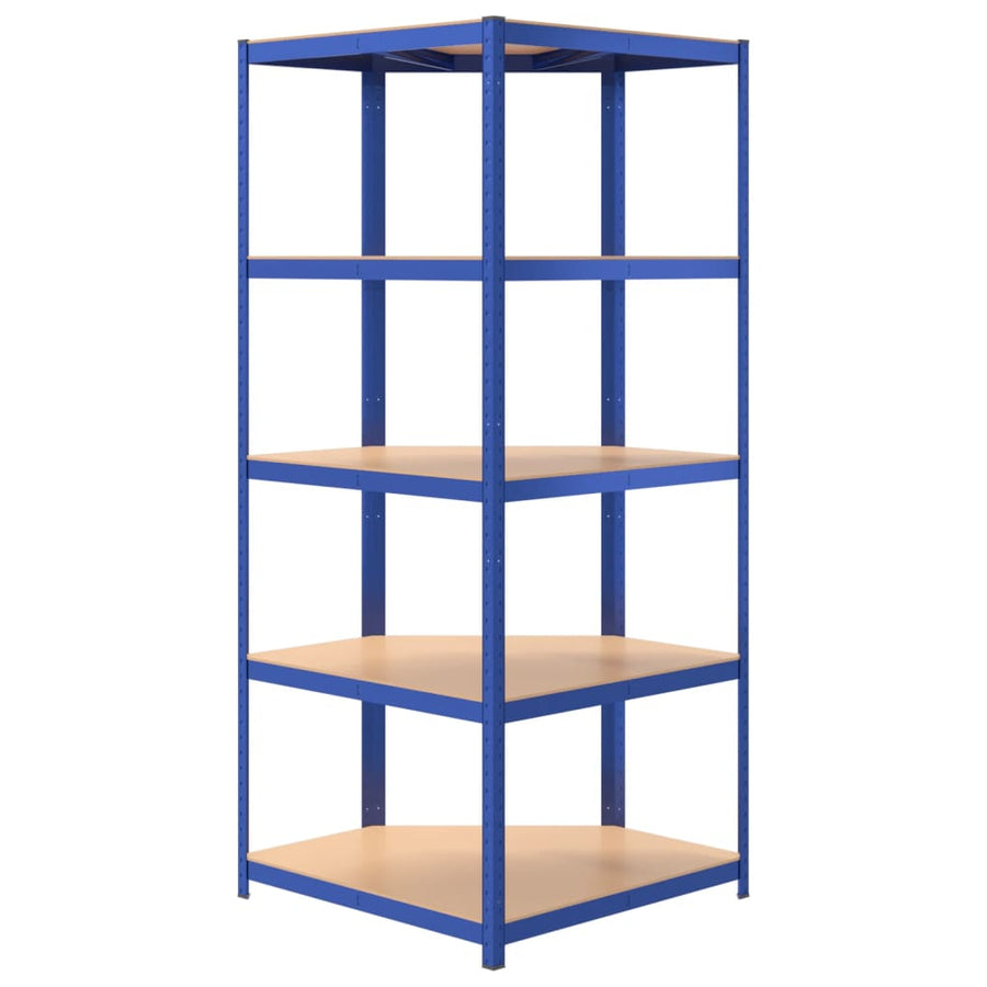 Hoekrek 5-Laags Staal En Bewerkt Hout Blauw 1 75 x 75 x 180 cm