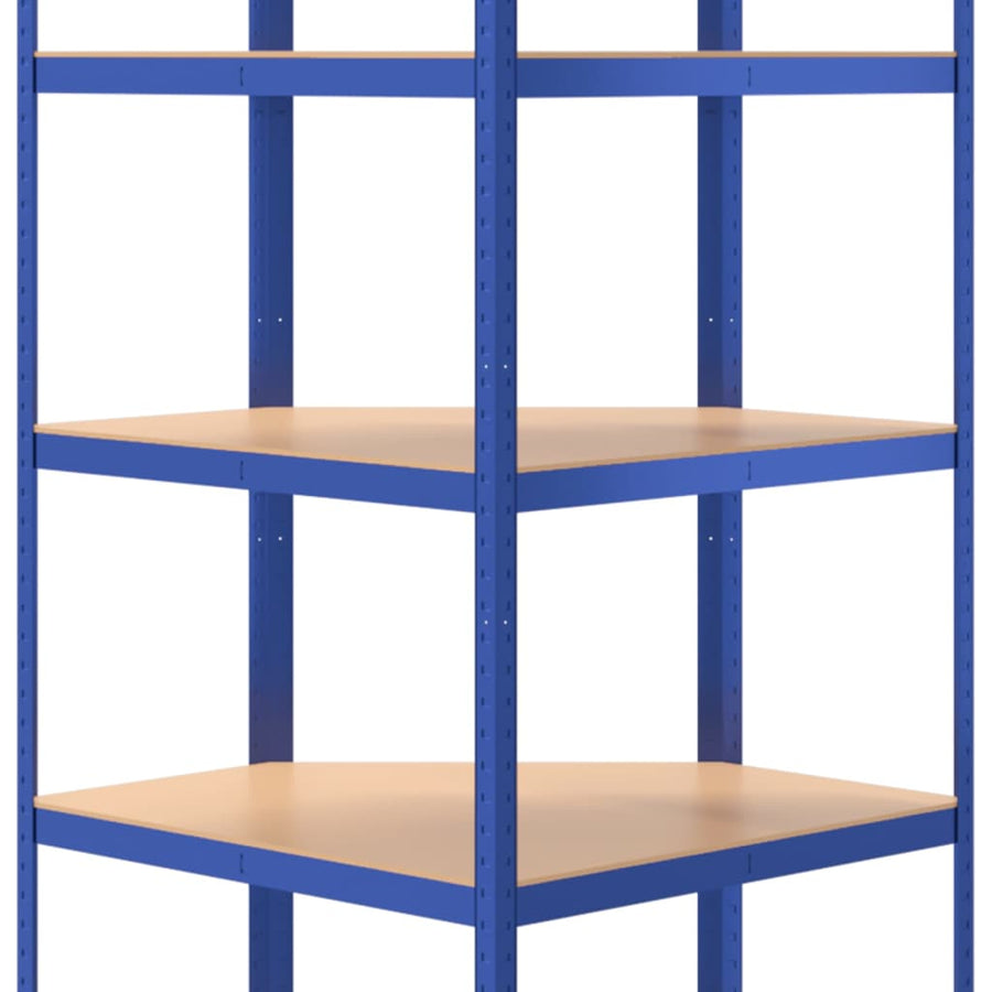 Hoekrek 5-Laags Staal En Bewerkt Hout Blauw 1 75 x 75 x 180 cm