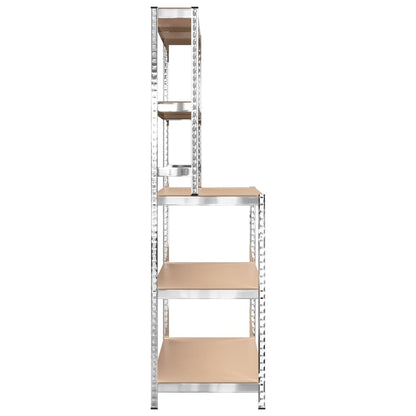 Werktafel 5-laags met schappen staal & bewerkt hout zilverkleur