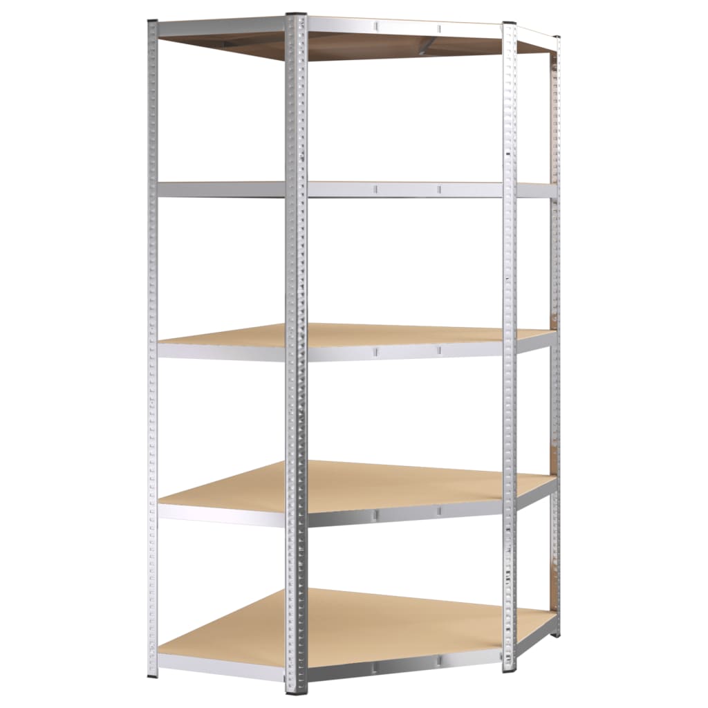 Hoekrek Robuust 5-Laags Staal En Bewerkt Hout Kleurig Zilver 1 90(45) x 90(45) x 180 cm