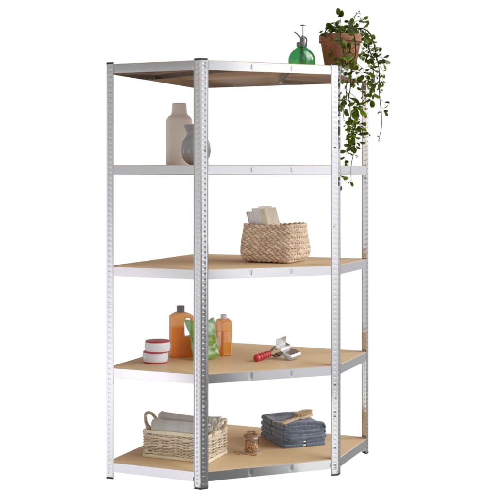 Hoekrek Robuust 5-Laags Staal En Bewerkt Hout Kleurig Zilver 1 90(45) x 90(45) x 180 cm