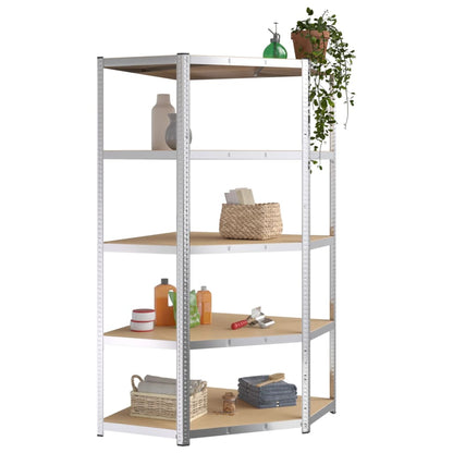 Hoekrek Robuust 5-Laags Staal En Bewerkt Hout Kleurig Zilver 1 90(45) x 90(45) x 180 cm