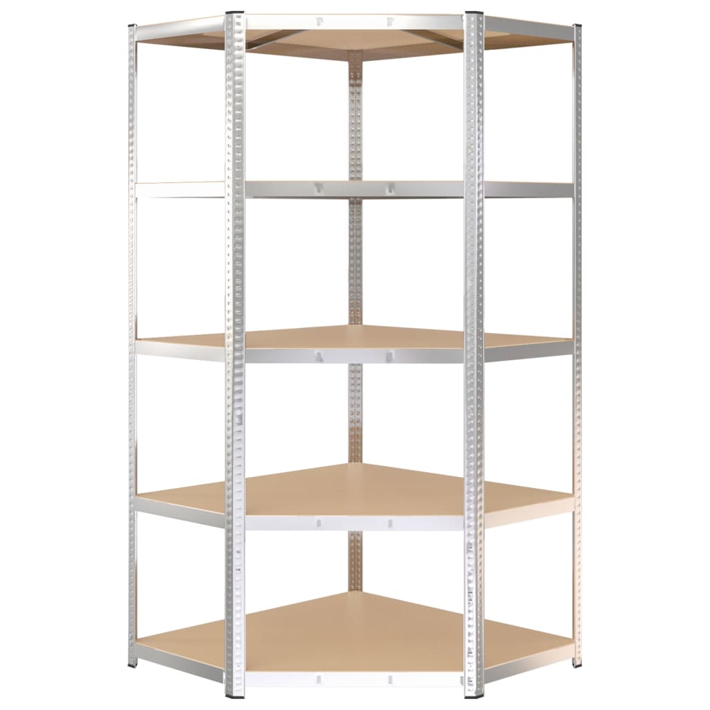 Hoekrek Robuust 5-Laags Staal En Bewerkt Hout Kleurig Zilver 1 90(45) x 90(45) x 180 cm
