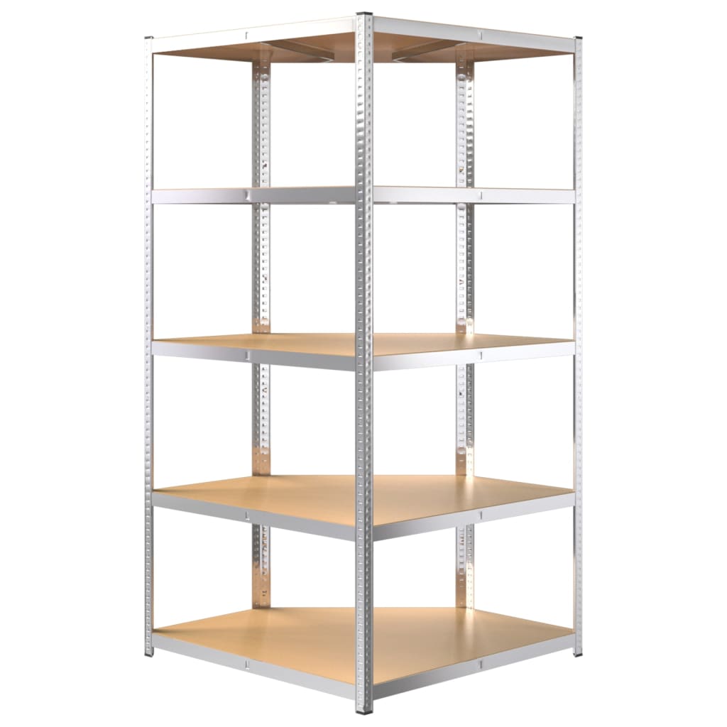 Hoekrek Robuust 5-Laags Staal En Bewerkt Hout Kleurig Zilver 1 90(45) x 90(45) x 180 cm