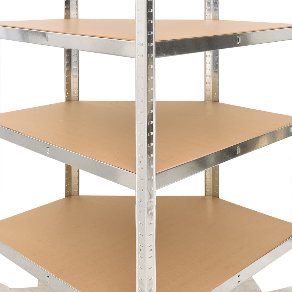 Hoekrek Robuust 5-Laags Staal En Bewerkt Hout Kleurig Zilver 1 90(45) x 90(45) x 180 cm