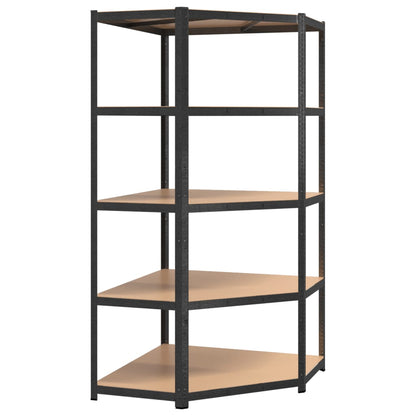 Hoekrek Robuust 5-Laags Staal En Bewerkt Hout Grijs 1 90 x 90 x 180 cm