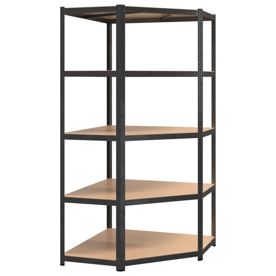 Hoekrek Robuust 5-Laags Staal En Bewerkt Hout Grijs 1 90 x 90 x 180 cm