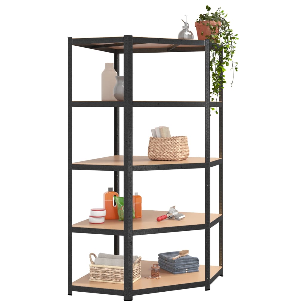 Hoekrek Robuust 5-Laags Staal En Bewerkt Hout Grijs 1 90 x 90 x 180 cm