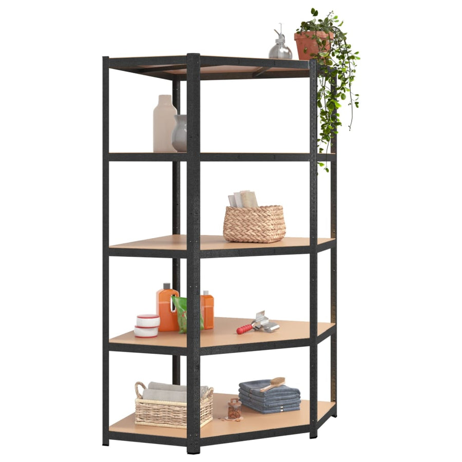 Hoekrek Robuust 5-Laags Staal En Bewerkt Hout Grijs 1 90 x 90 x 180 cm