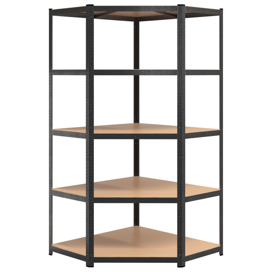 Hoekrek Robuust 5-Laags Staal En Bewerkt Hout Grijs 1 90 x 90 x 180 cm